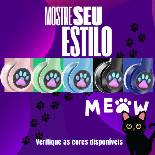 Fone De Ouvido Gatinho Fofinho Bluetooth Led Cat Headset
