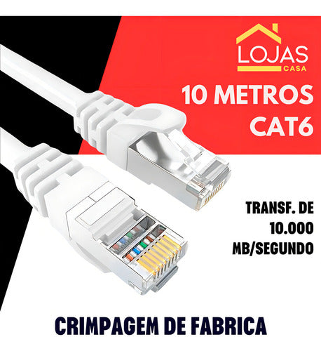 Cabo De Rede 10 Metros Internet Crimpado Rj45 Cat6 Premium