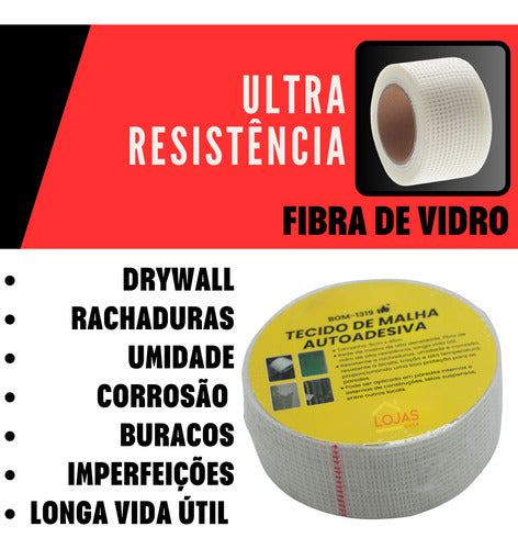 Fita Telada De Malha Fibra Drywall Reparos Rachaduras Parede