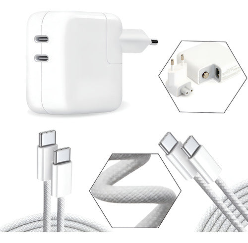 Carregador 50w Usb-c Duplo Para iPhone 15 Pro Max + 2 Cabos