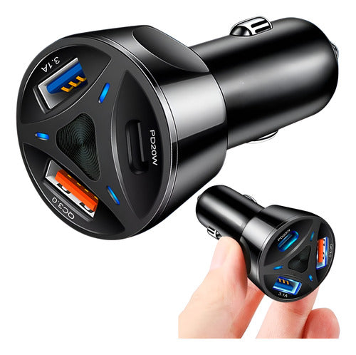 Carregador Veicular Turbo 55w Usb-c Duas Usb-a Triplo Luxo