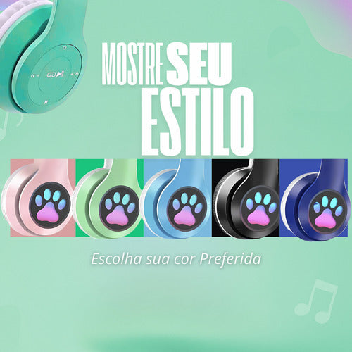 Fone De Ouvido Infantil Orelha De Gatinho Bluetooth Led  Rgb