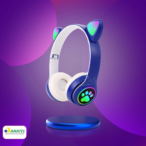 Fone De Ouvido Gatinho Fofinho Bluetooth Led Cat Headset