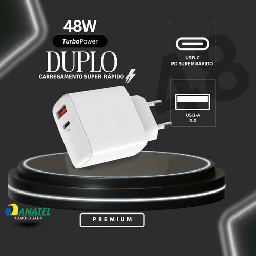 Carregador Duplo 48w Para Samsung 2 Cabos 2m E 2m Super Fast