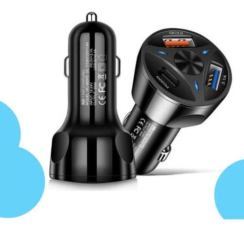 Carregador Automotivo Turbo 3 Entrada Usb 3.0/3.1/tipo-c Top