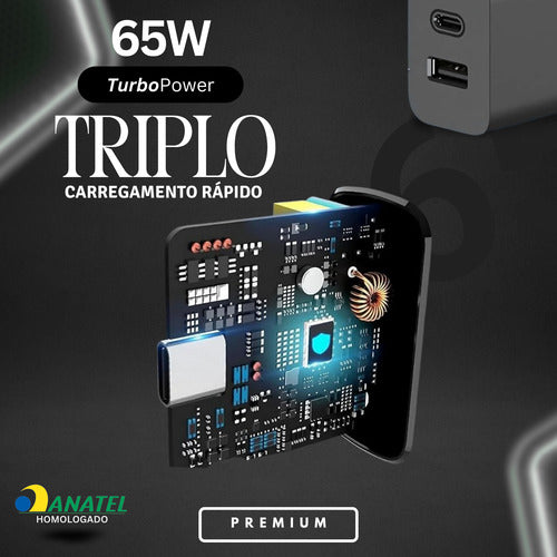 Carregador 65w Usb-c Triplo Para Moto Edge, Razr, G84, G73 G