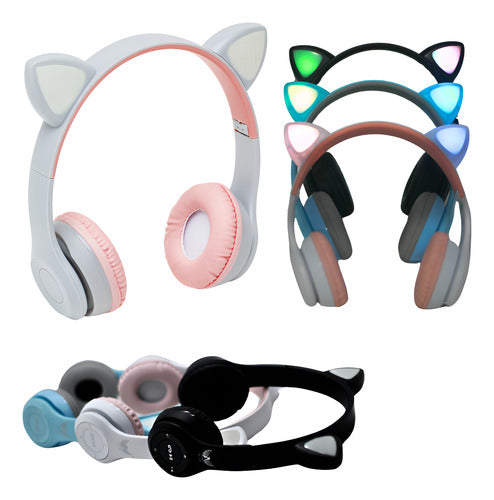 Fone De Ouvido Infantil Orelha De Gatinho Bluetooth Led  Rgb