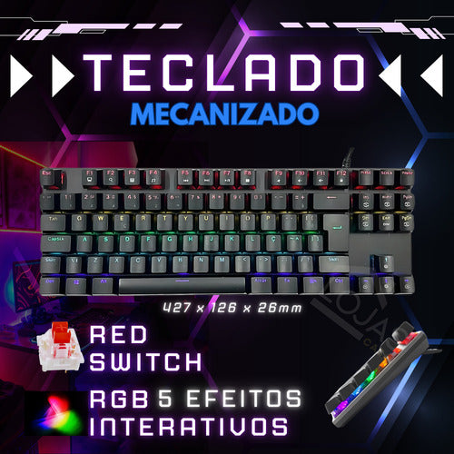 Kit Teclado Mecânico + Mouse Gamer Rgb Jogo Ágil Ergonômico