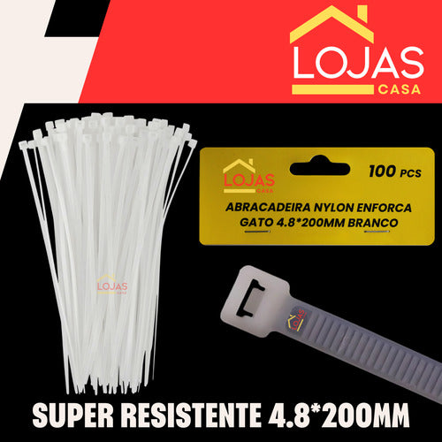 Abraçadeira Nylon 200mm X 4,8mm Enforca Gato Pack 100 Un.