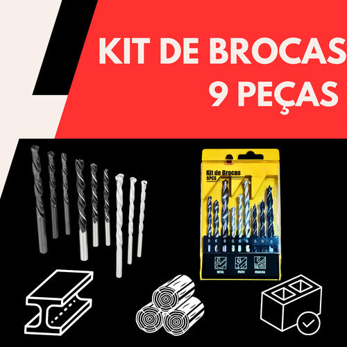 Kit Jogo Brocas Com Estojo Ferro Concreto Madeira Videa Aço