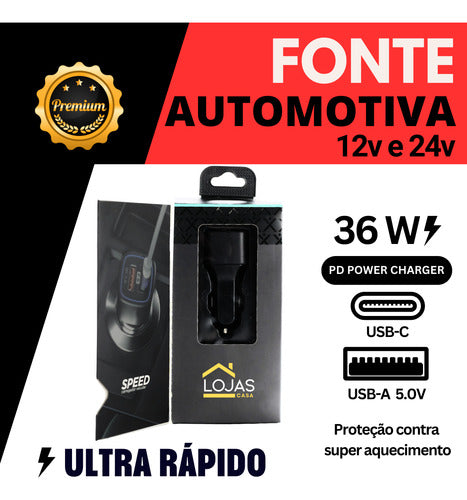 Carregador Automotivo Premium 12v E 24v Usb-c E Usb Carro