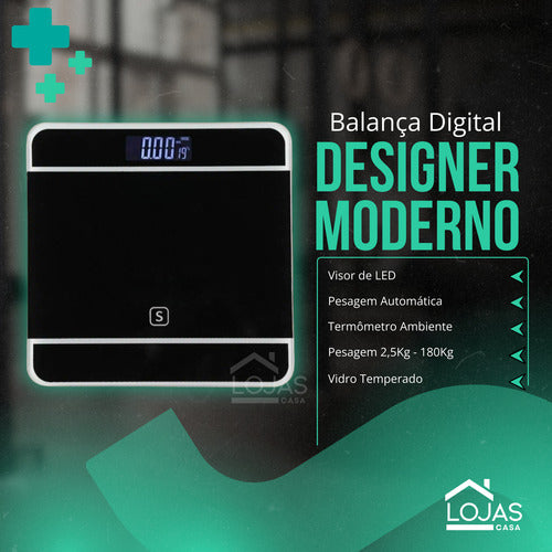 Balança Digital Vidro Temp Moderna Até 180 Kg Com Termômetro