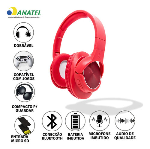 Headphone Bluetooth Fone De Ouvido Colorido Som De Qualidade