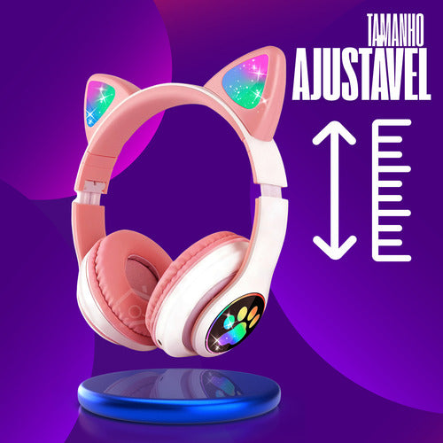 Fone De Ouvido Gatinho Fofinho Bluetooth Led Cat Headset