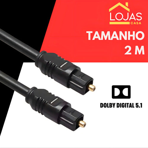 Cabo Óptico Para Áudio Digital Fibra De 2m Home Theater 5.1 Som Cas Casa