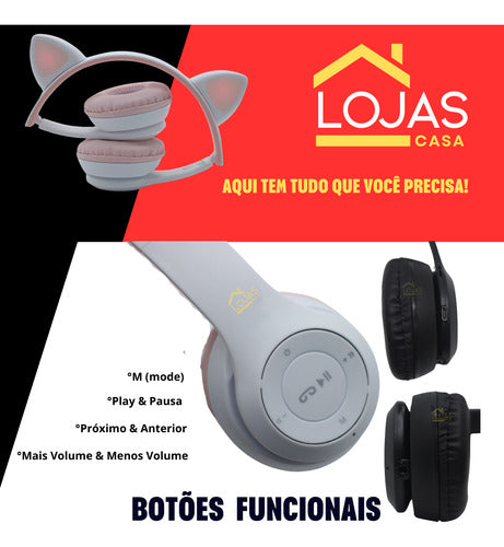 Fone De Ouvido Infantil Orelha De Gatinho Bluetooth Led  Rgb