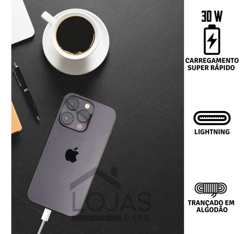 Cabo Usb-c Para iPhone X 11 12 13 14 Pro E Pro Max 1m Rápido