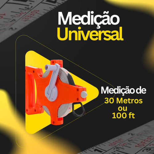 Trena 30 Metros Fibra Resistente Fita Metrica Com Manivela