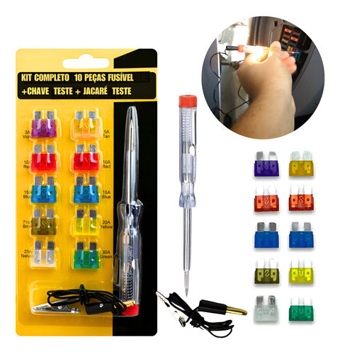 Kit Fusível Auto Carro Fusíveis Mini Jacaré Chave Teste