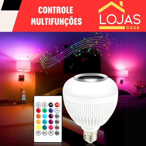 Lâmpada Led Rgb Bluetooth Com Caixa De Som E Controle Bivolt