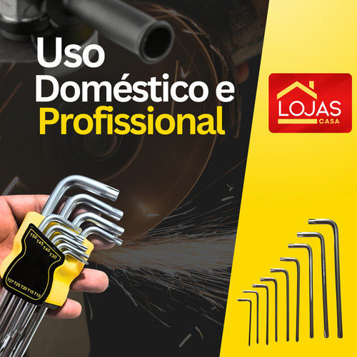 Jogo De Hexalobular Chaves L Torxs Longa 9 Peças T10 Até T50