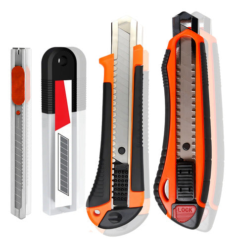 Kit 3 Estilete Profissional 18mm Com Trava 3 Lâminas Reserva