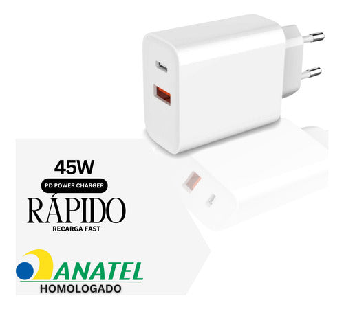 Fonte Carregador Duplo + Cabo 45w P/ iPhone XR 11 12 13 14