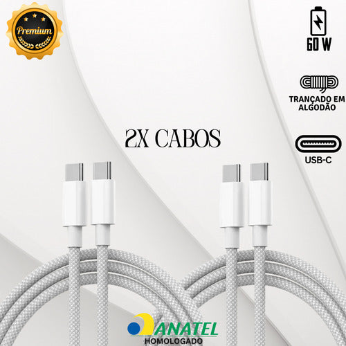Carregador 50w Usb-c Duplo Para iPhone 16 Pro Max + 2 Cabos