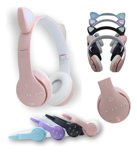 Fone De Ouvido Crianças Orelha De Gatinho Bluetooth Led Rgb