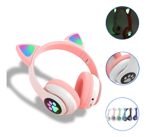 Fone De Ouvido Gatinho Fofinho Bluetooth Led Cat Headset