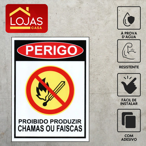 Kit 2 Placa Proibido Chamas Ou Faísca Para Empresa