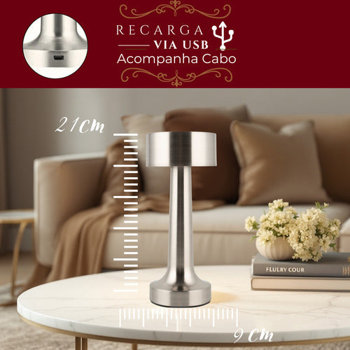 Luminária Abajur Touch Led Portátil S/ Fio Recarregável Luxo