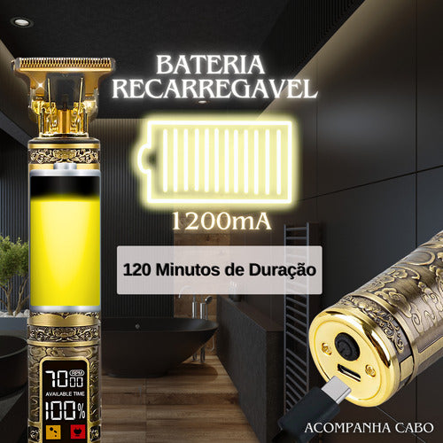 Máquina Cortar Cabelo Fazer Barba Luxo Refinado Metal Led