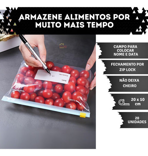 Kit 20 Sacos Hermético Ziper Multiuso Freezer, Geladeira