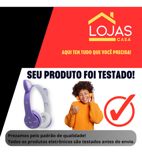 Fone De Ouvido Crianças Orelha De Gatinho Bluetooth Led Rgb