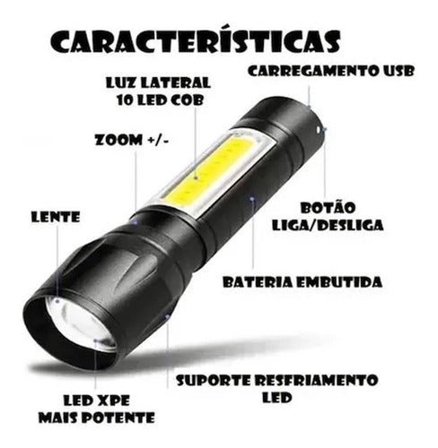 Lanterna Tatica Led Militar Longo Alcance Usb Recaregavel