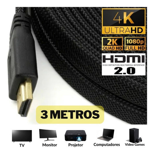 Cabo Hdmi 3 Metros Blindado 3d Full Hd Para  Tv Game Pc Not