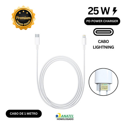 Carregador Fonte Turbo 25w  Cabo Para iPhone 7 8 11 12 13 14