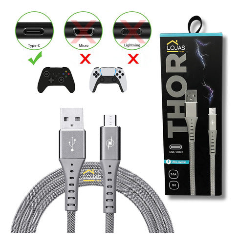 Cabo Usb-c Para Carga Controle Ps5 Trançado Tático Universal