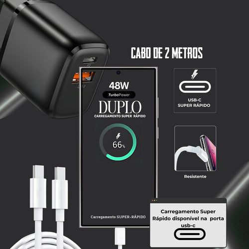 Fonte Carregador Duplo 48w P/ Xiaomi 2 Cabos 2m E 1m Premium