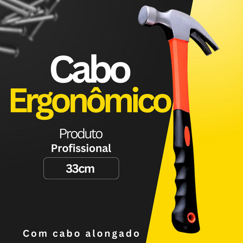 Martelo Cabo Ergonômico Carpinteiro Pedreiro 33 Cm 600g Long