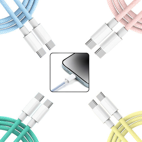 Cabo Tipo C Usb Para iPhone 16 15 Pro Max Trançado Colorido