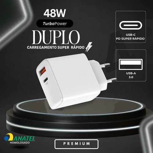 Carregador Duplo 48w Para Samsung 2 Cabos Super Fast 2m E 1m