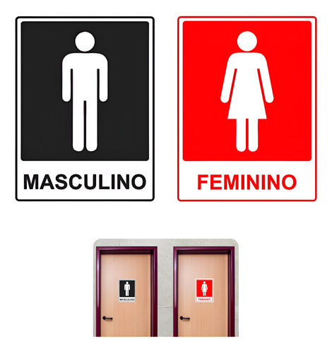 Kit Placa De Indicação Banheiro Masculino Feminino Comércio