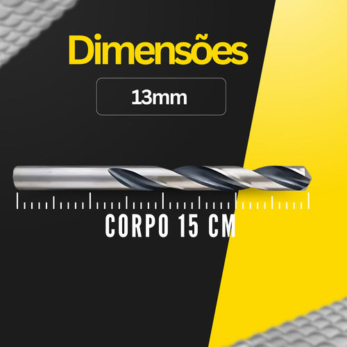 Broca 13mm Metais Chapa Aço Rápido Ferro Alumínio Din338 Hss