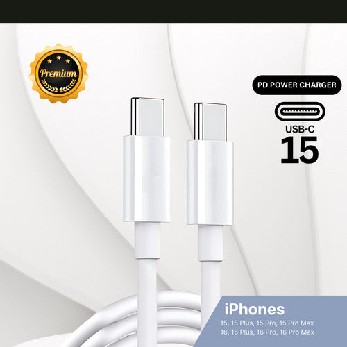 Fonte Carregador + Cabo Usb-c  2 Metros Para iPhone 15 E 16