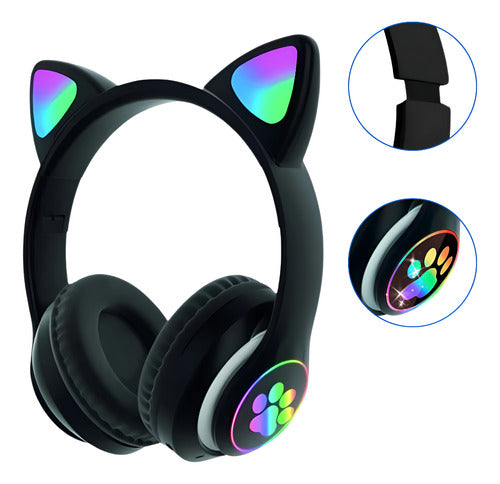 Fone De Ouvido Gatinho Fofinho Bluetooth Led Cat Headset
