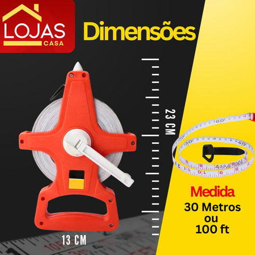 Trena 30 Metros Fibra Resistente Fita Metrica Com Manivela