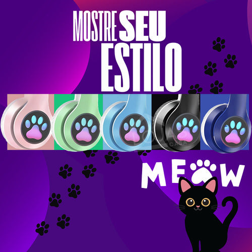 Fone De Ouvido Gatinho Fofinho Bluetooth Led Cat Headset
