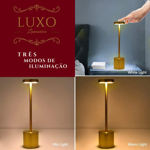 Luminária Abajur Touch Led Portátil S/ Fio Recarregável Luxo